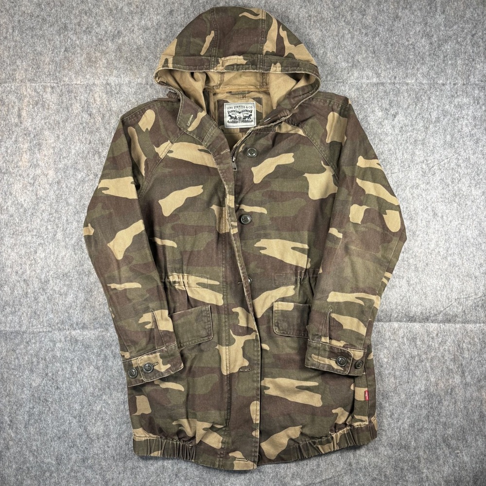 Levi's Hoodie Chore Utility‎ Jacket Women's Small Camouflage Green Brown Canvas